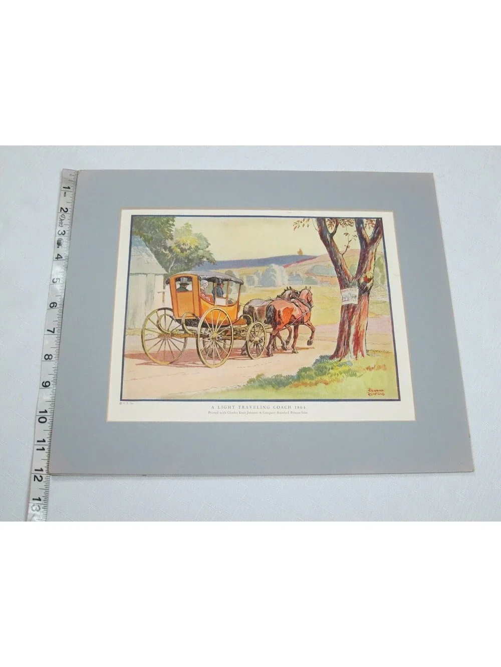 Antique Edward Penfield Color Litho Art Print 12x14 Light Traveling Coach 1804